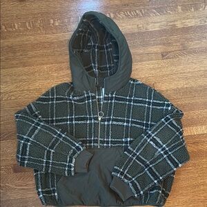 Zara Green and White Plaid Quarter Zip